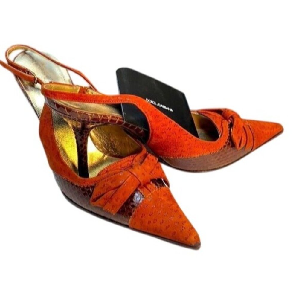 Dolce & Gabbana Womens Pointed Toe Slingback Stiletto Heels Size 38.5 Croc Embos